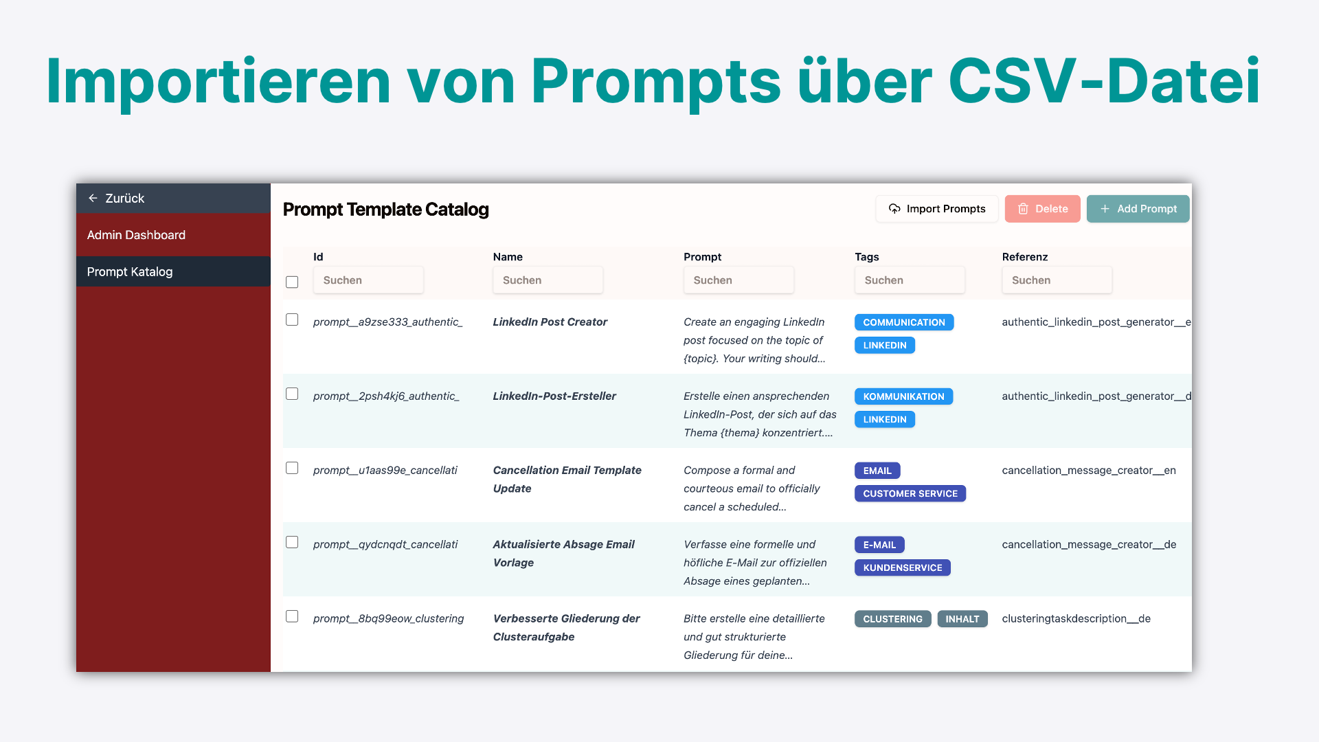 Prompts per CSV importieren (Admin)