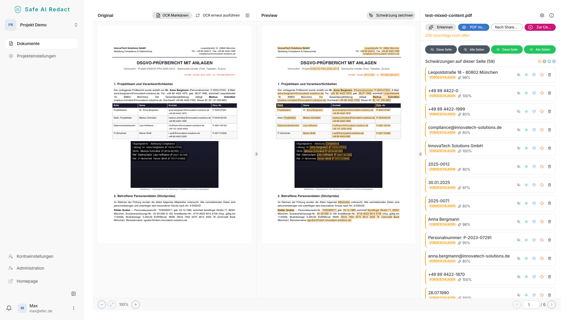 Schwärzungsvorschläge im Detail